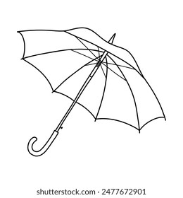 Umbrella in doodle style isolated on white background. Linear open umbrella.