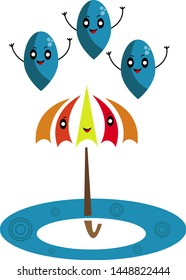 umbrella drops and puddle cartoon characters for design cute and funny bright and colorful concept of autumn and rain