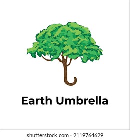 umbrella earth logo line art vector illustration design creative nature minimalist monoline outline linear simple modern