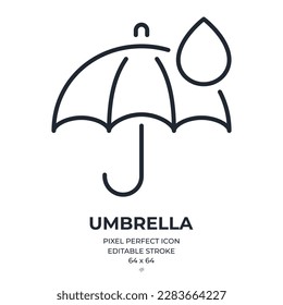 Umbrella editable stroke outline icon isolated on white background flat vector illustration. Pixel perfect. 64 x 64.