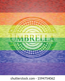Umbrella emblem on mosaic background with the colors of the LGBT flag