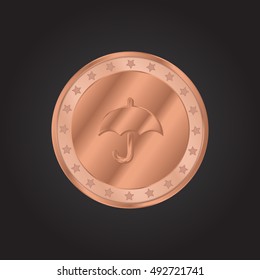 Umbrella embossed realistic bronze coin precious Icon / Logo Design