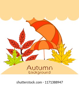 umbrella falling leaves autumnal vector background