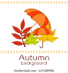 umbrella falling leaves autumnal vector background