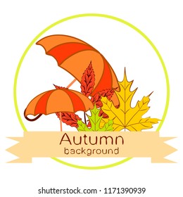 umbrella falling leaves autumnal vector background