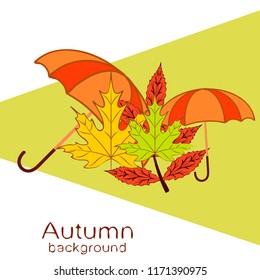 umbrella falling leaves autumnal vector background