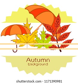 umbrella falling leaves autumnal vector background