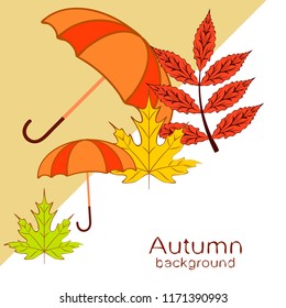 umbrella falling leaves autumnal vector background