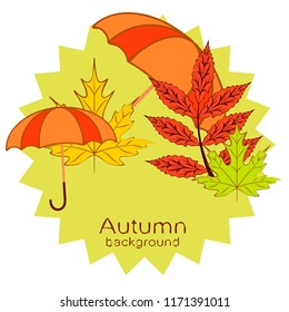 umbrella falling leaves autumnal vector background