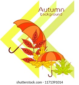 umbrella falling leaves autumnal vector background