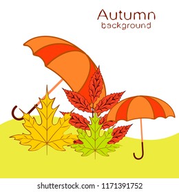 umbrella falling leaves autumnal vector background