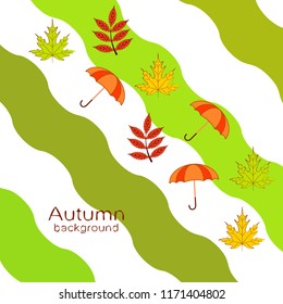 umbrella falling leaves autumnal vector background