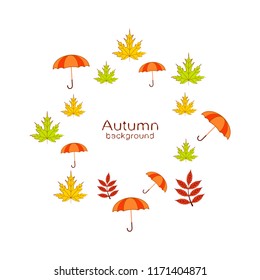 umbrella falling leaves autumnal vector background