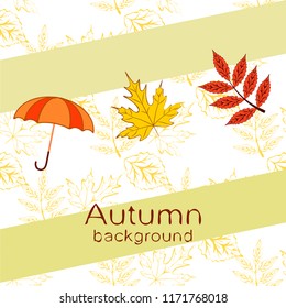 umbrella falling leaves autumnal vector background