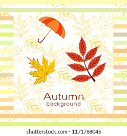 umbrella falling leaves autumnal vector background