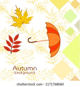 umbrella falling leaves autumnal vector background