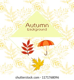 umbrella falling leaves autumnal vector background