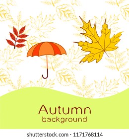 umbrella falling leaves autumnal vector background