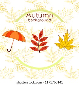 umbrella falling leaves autumnal vector background