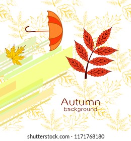 umbrella falling leaves autumnal vector background