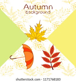 umbrella falling leaves autumnal vector background