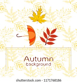 umbrella falling leaves autumnal vector background