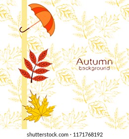 umbrella falling leaves autumnal vector background