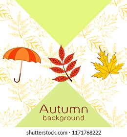 umbrella falling leaves autumnal vector background