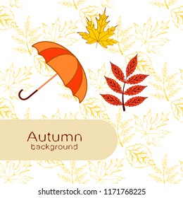 umbrella falling leaves autumnal vector background