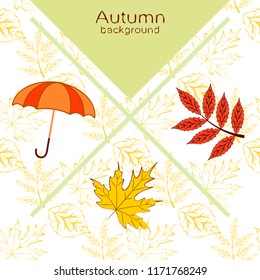 umbrella falling leaves autumnal vector background