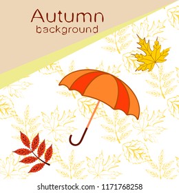 umbrella falling leaves autumnal vector background