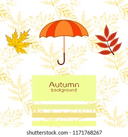 umbrella falling leaves autumnal vector background