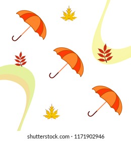 umbrella falling leaves autumnal vector background