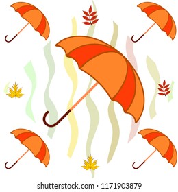 umbrella falling leaves autumnal vector background