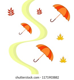 umbrella falling leaves autumnal vector background