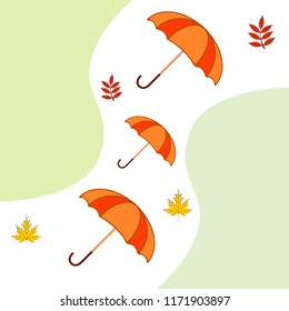 umbrella falling leaves autumnal vector background
