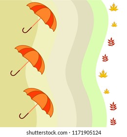 umbrella falling leaves autumnal vector background