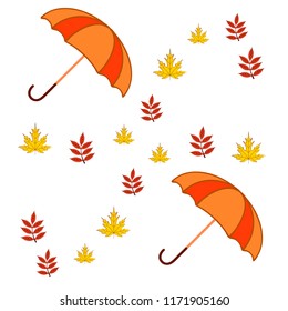 umbrella falling leaves autumnal vector background