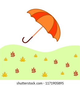 umbrella falling leaves autumnal vector background