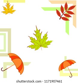 umbrella falling leaves autumnal vector background