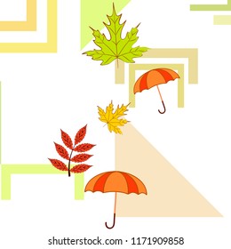 umbrella falling leaves autumnal vector background