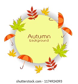 umbrella falling leaves autumnal vector background