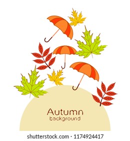 umbrella falling leaves autumnal vector background