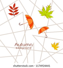 umbrella falling leaves autumnal vector background