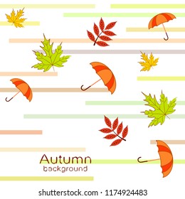 umbrella falling leaves autumnal vector background
