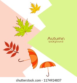umbrella falling leaves autumnal vector background