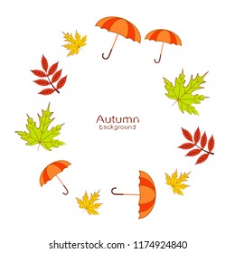 umbrella falling leaves autumnal vector background