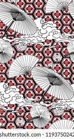 umbrella fan japanese chinese design vector seamless pattern