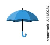 Umbrella flat icon. Blue umbrella. Rain protection. For web design, mobile applications, and printing. Vector illustration flat style. Symbol of protection and safety.