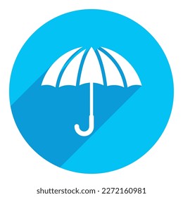 Umbrella flat icon. long shadow design. blue background.